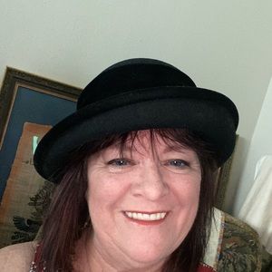 Black hat, Wool with velvet around brim and edges.